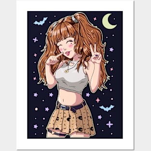 Cute Anime Girl Brown Hair Posters and Art